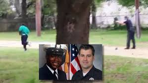 The fatal moment. Insets: Scott and Slager looking proud in their uniforms. 