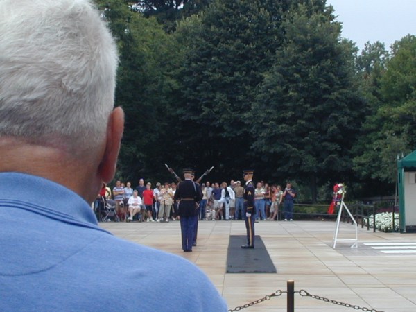World War II veteran Walter S. Buist watches the changing of the guard at the Tomb of the Unknown Soldier. His country has changed, too, and not necessarily for the better. 